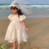 Girl's Summer Printed Bubble Sleeve Sweet Princess Dress